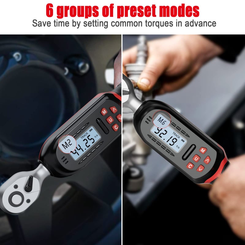 VANPO Digital Torque Wrench 3/8 Inch drive(5-99.5 ft-lbs./6.8-135Nm)  ?2% Torque Accuracy  Electronic Torque Wrench with Preset Value  Buzzer and LED Notification for Automotive Motorcycle & Bicycle - Image 2